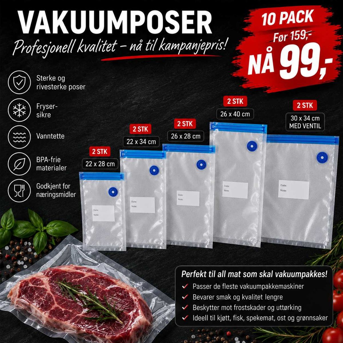 10 pack Vakuum poser