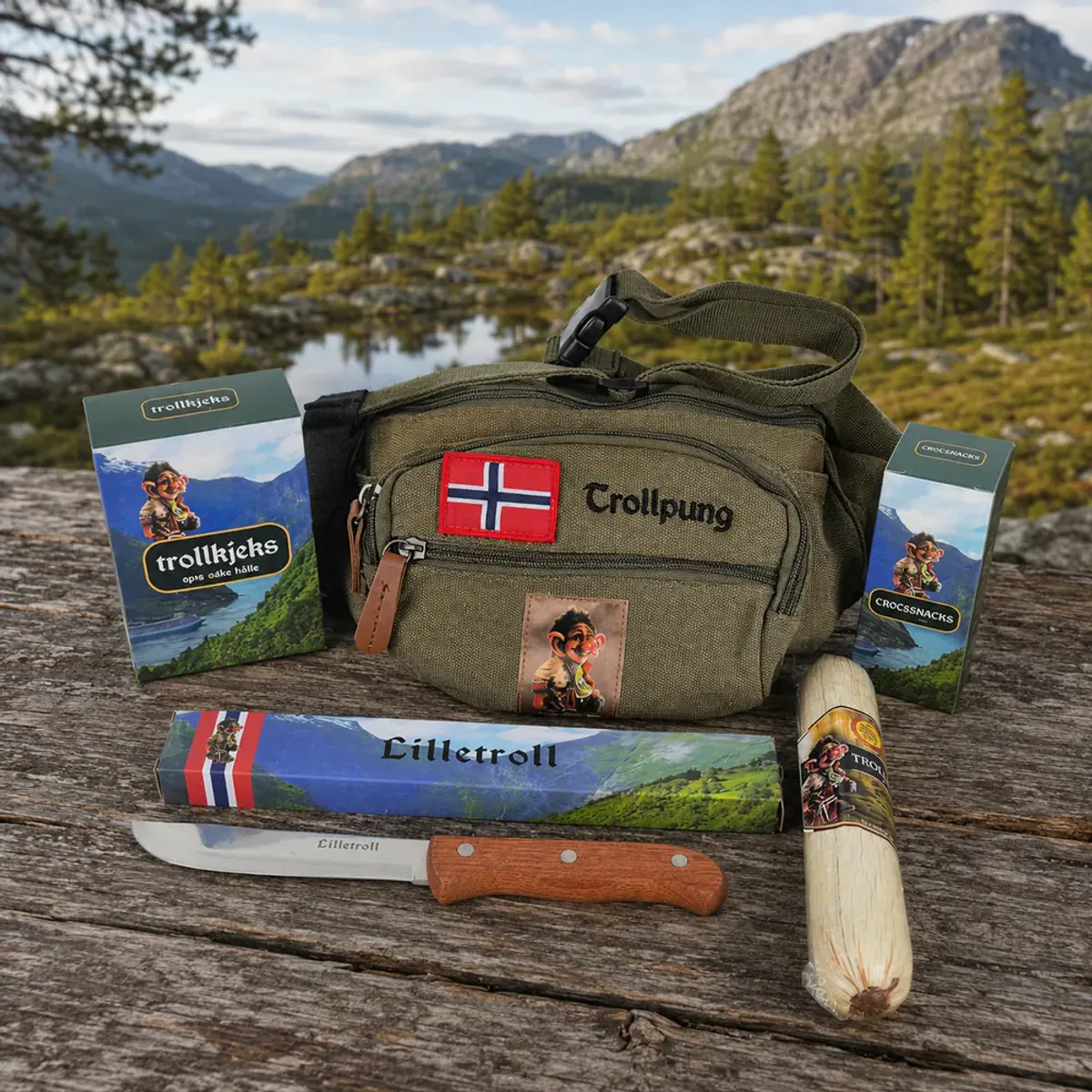Trollpung- turpakke med snacks